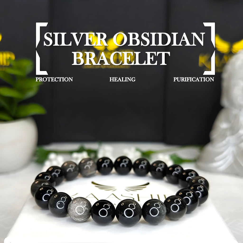 Silver Obsidian Bracelet – Unisex Handmade Crystal Jewelry | Kaashir