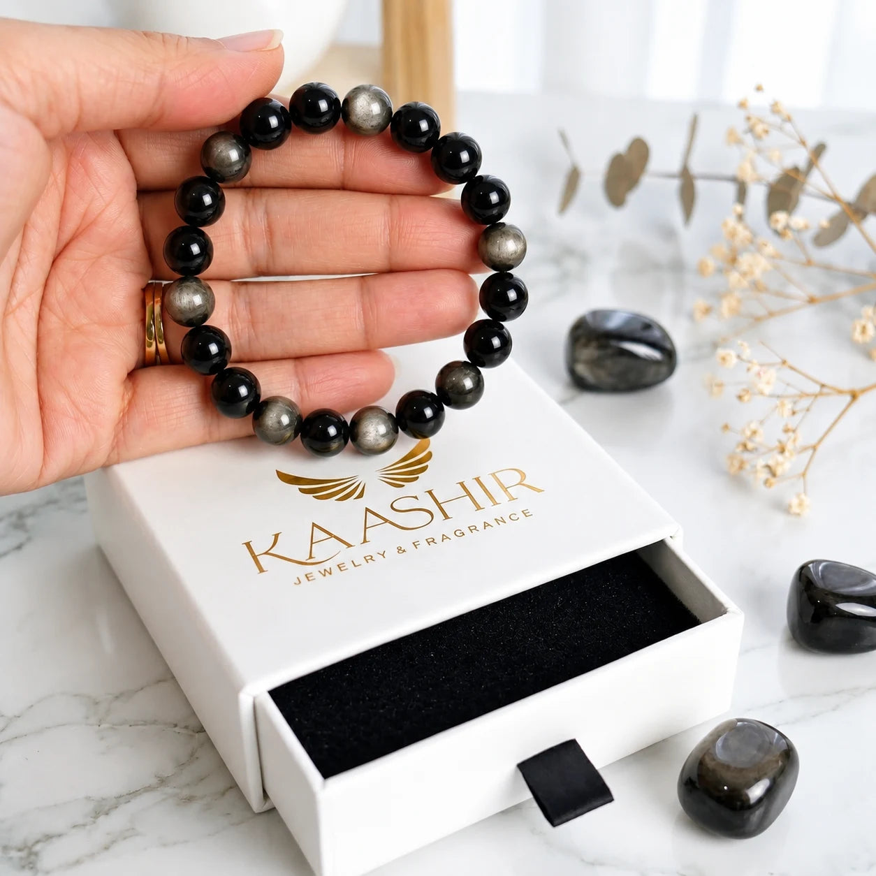 kaashir silver obsidian bracelet premium gift box packaging