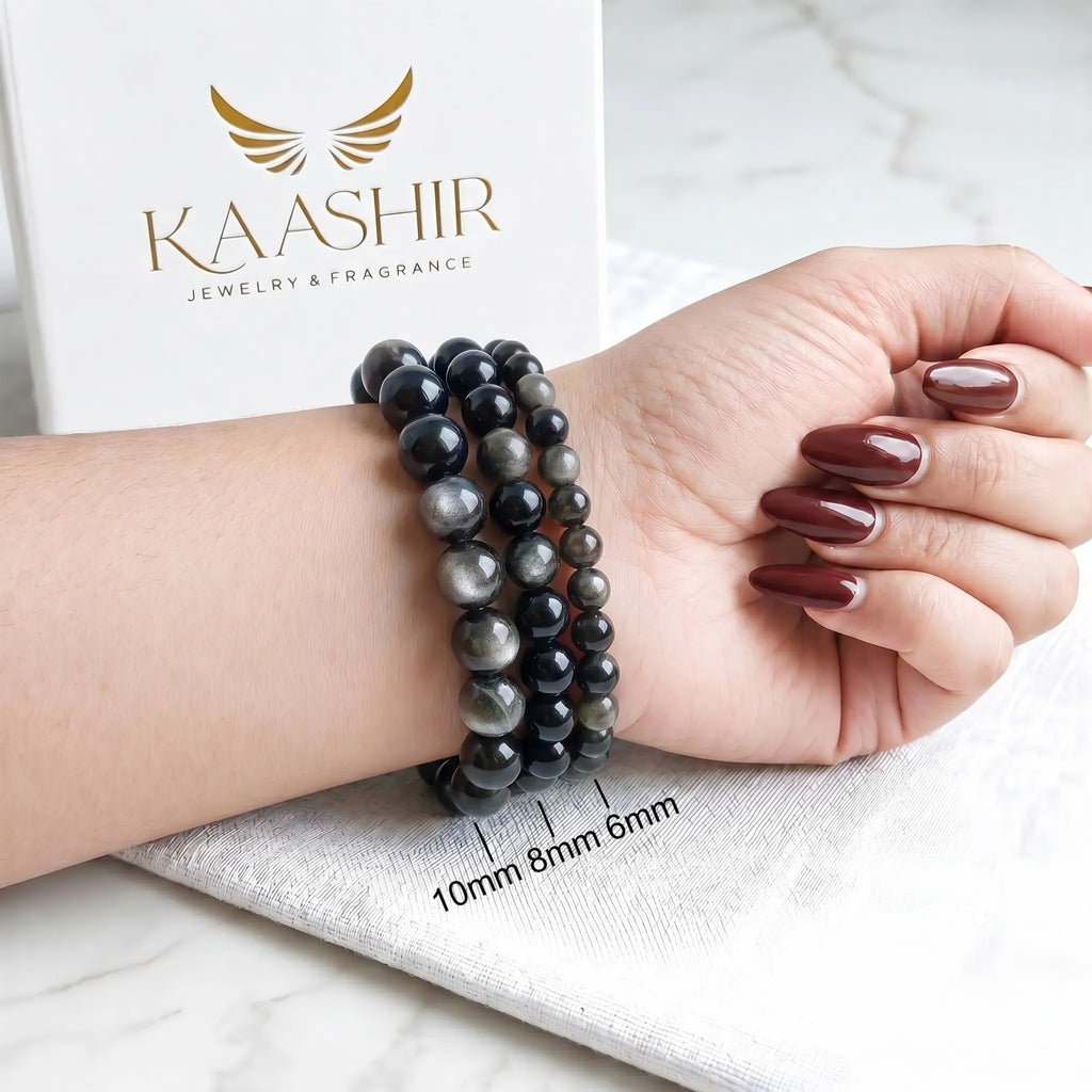 handmade silver obsidian bracelet ethically sourced natural volcanic stone