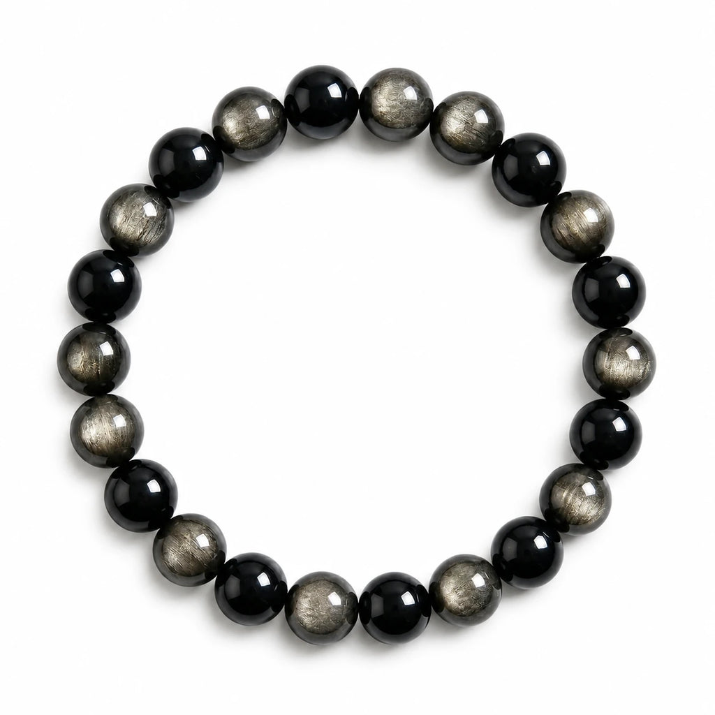silver obsidian bracelet natural silver sheen gemstone handmade kaashir