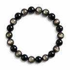 silver obsidian bracelet natural silver sheen gemstone handmade kaashir