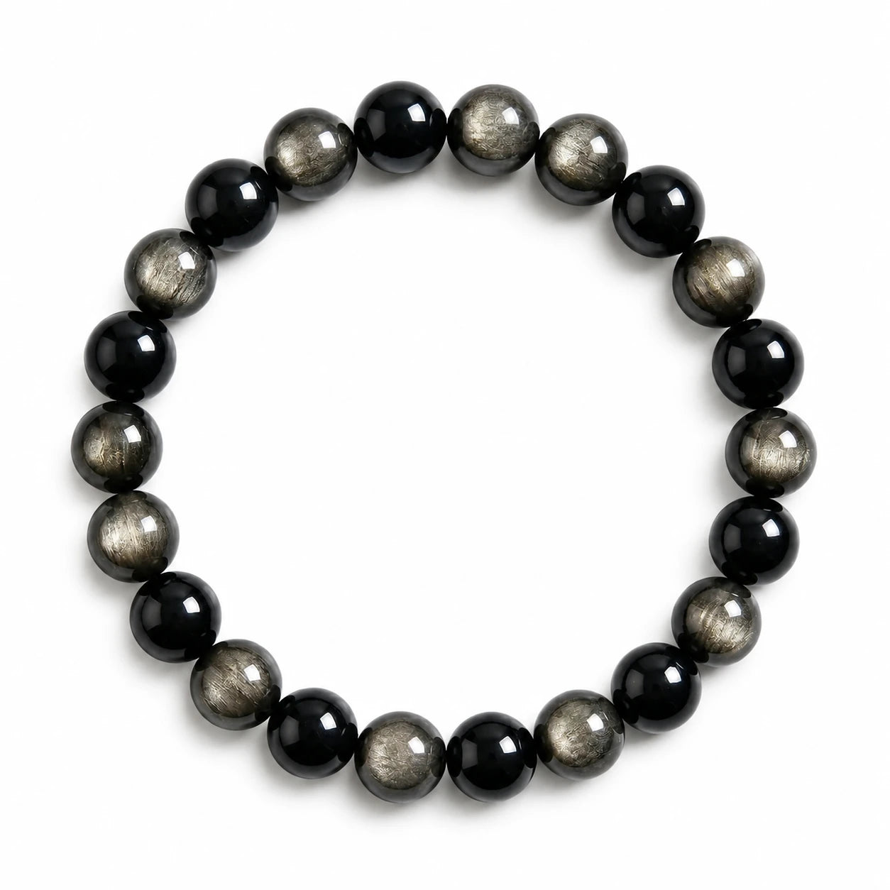 silver obsidian bracelet natural silver sheen gemstone handmade kaashir