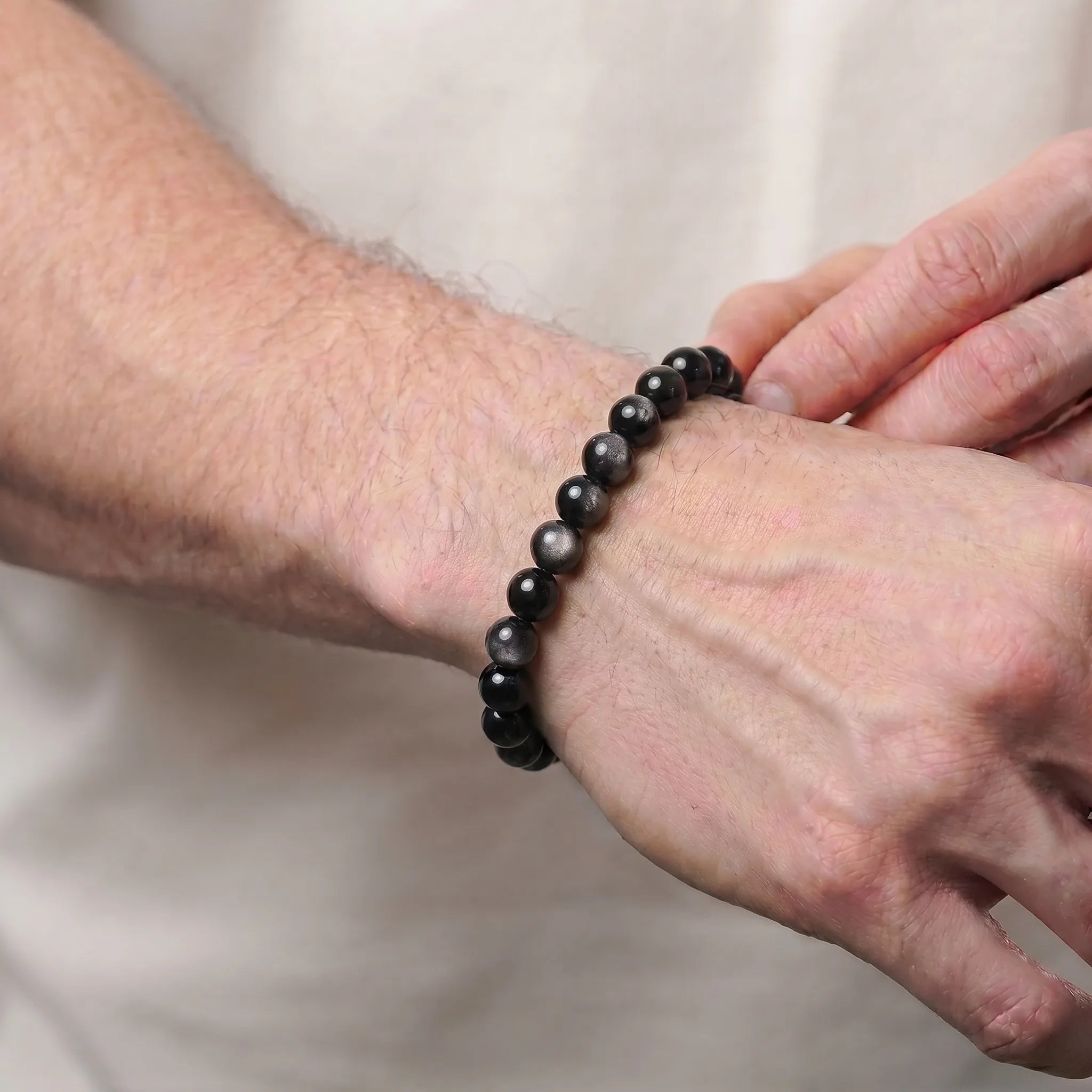 silver obsidian bracelet for men natural volcanic stone protection