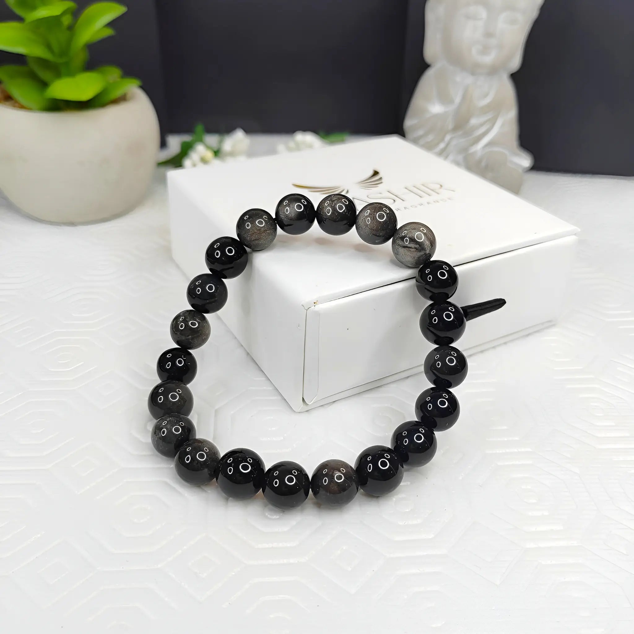 Silver Obsidian Bracelet – Lucky Charm for Power, Focus & Protection