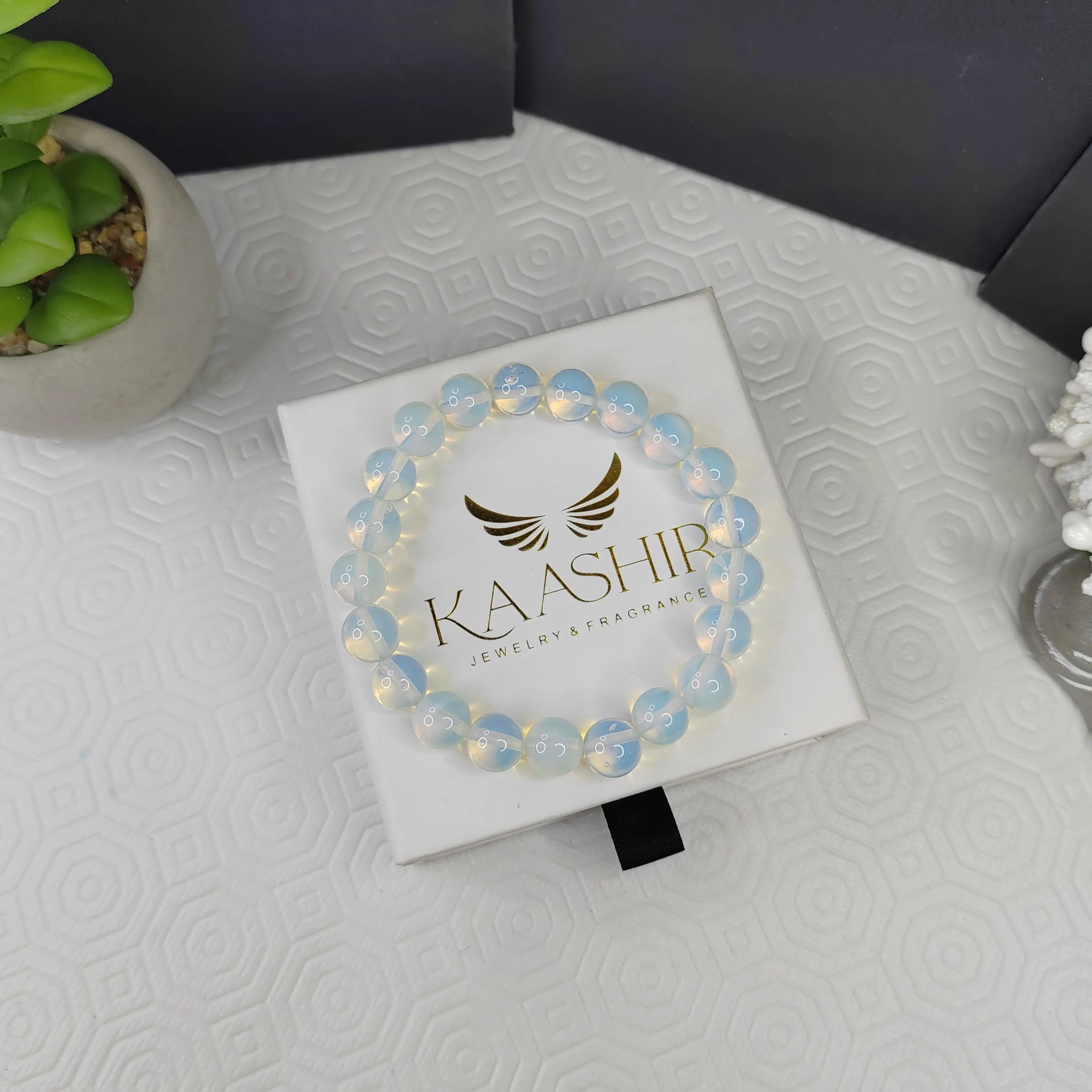 Kaashir White Opal Stone Bracelet - Handmade Jewelry for Unisex - Kaashir Jewelry & Fragrance