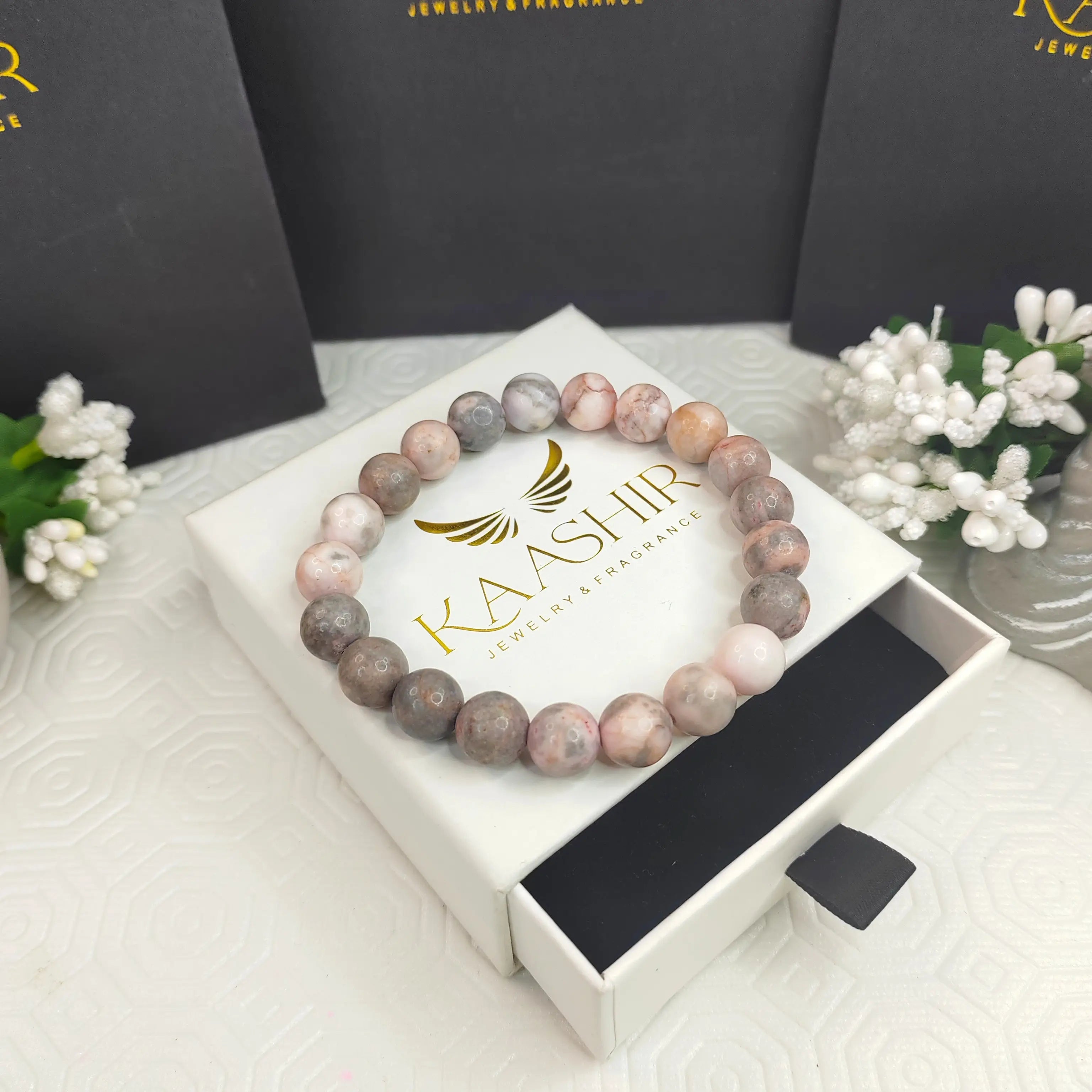 Kaashir Pink Zebra jasper Bracelet - Handmade Stone Jewelry for Unisex - Kaashir Jewelry & Fragrance