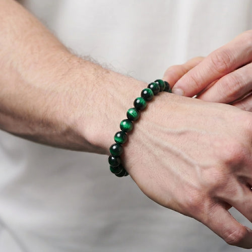 tiger eye men's green bracelet natural gemstone confidence balance