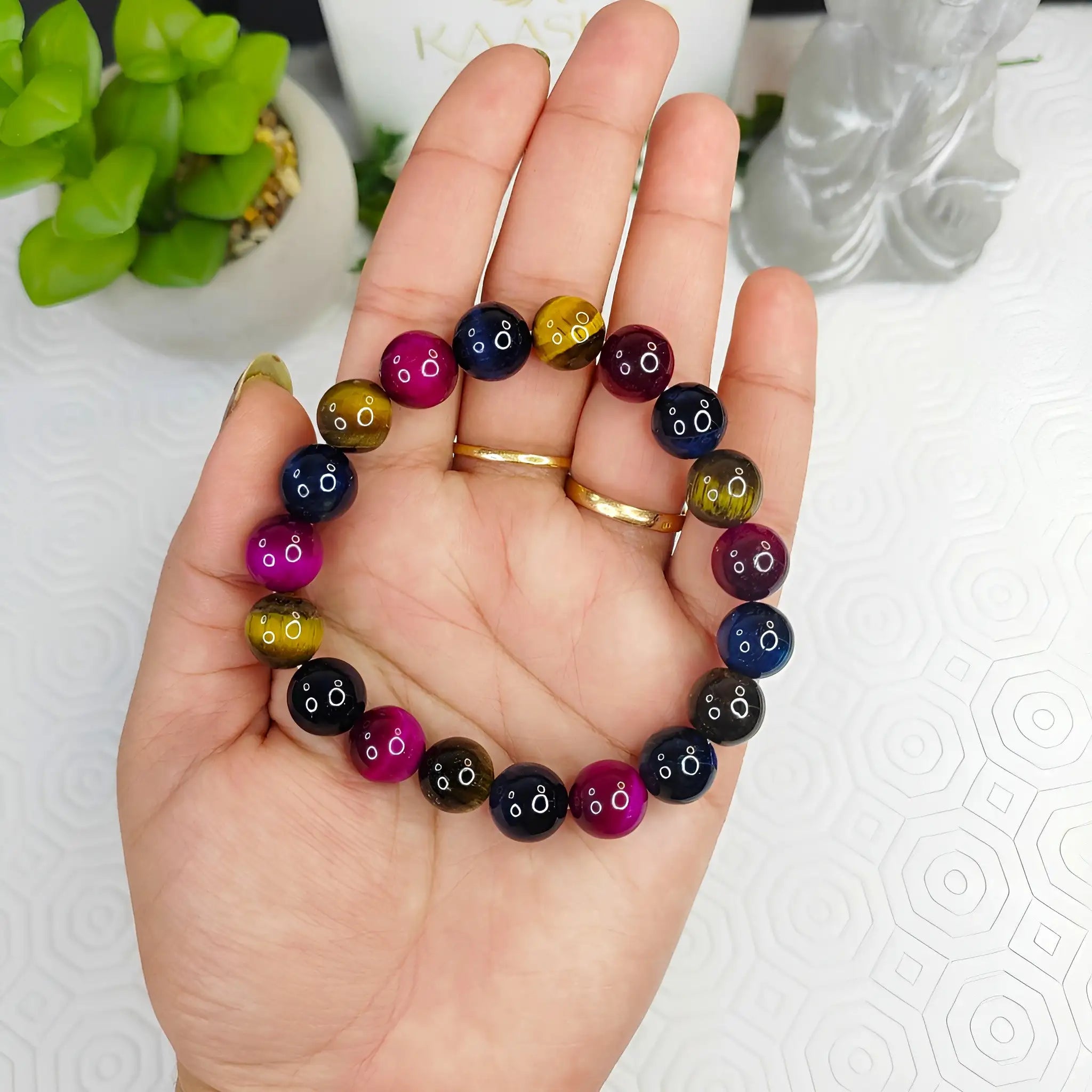 Trinity Tigers Eye Bracelet – Handmade Beaded Jewelry for Men & Women - Kaashir Jewelry & Fragrance