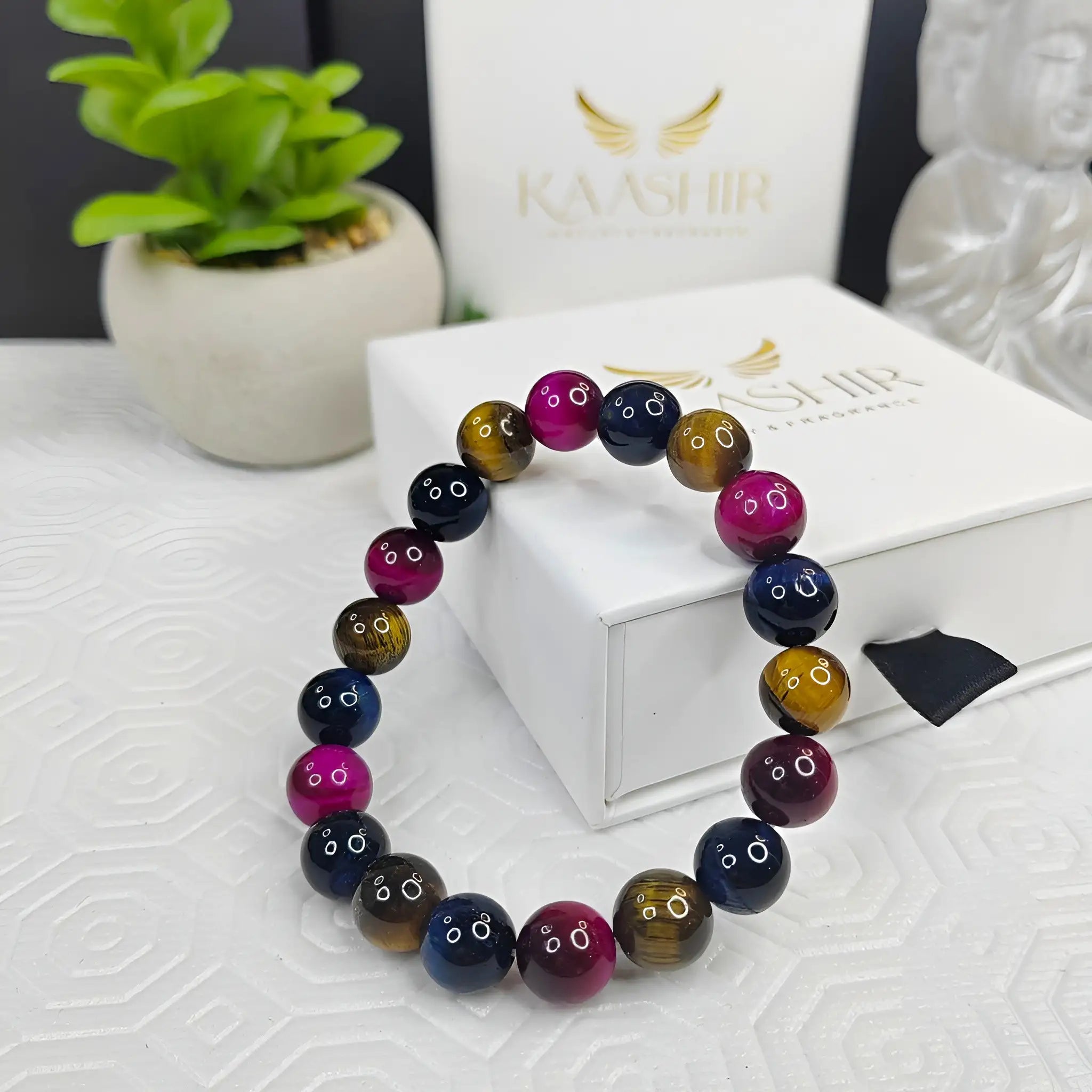 Trinity Tigers Eye Bracelet – Handmade Beaded Jewelry for Men & Women - Kaashir Jewelry & Fragrance
