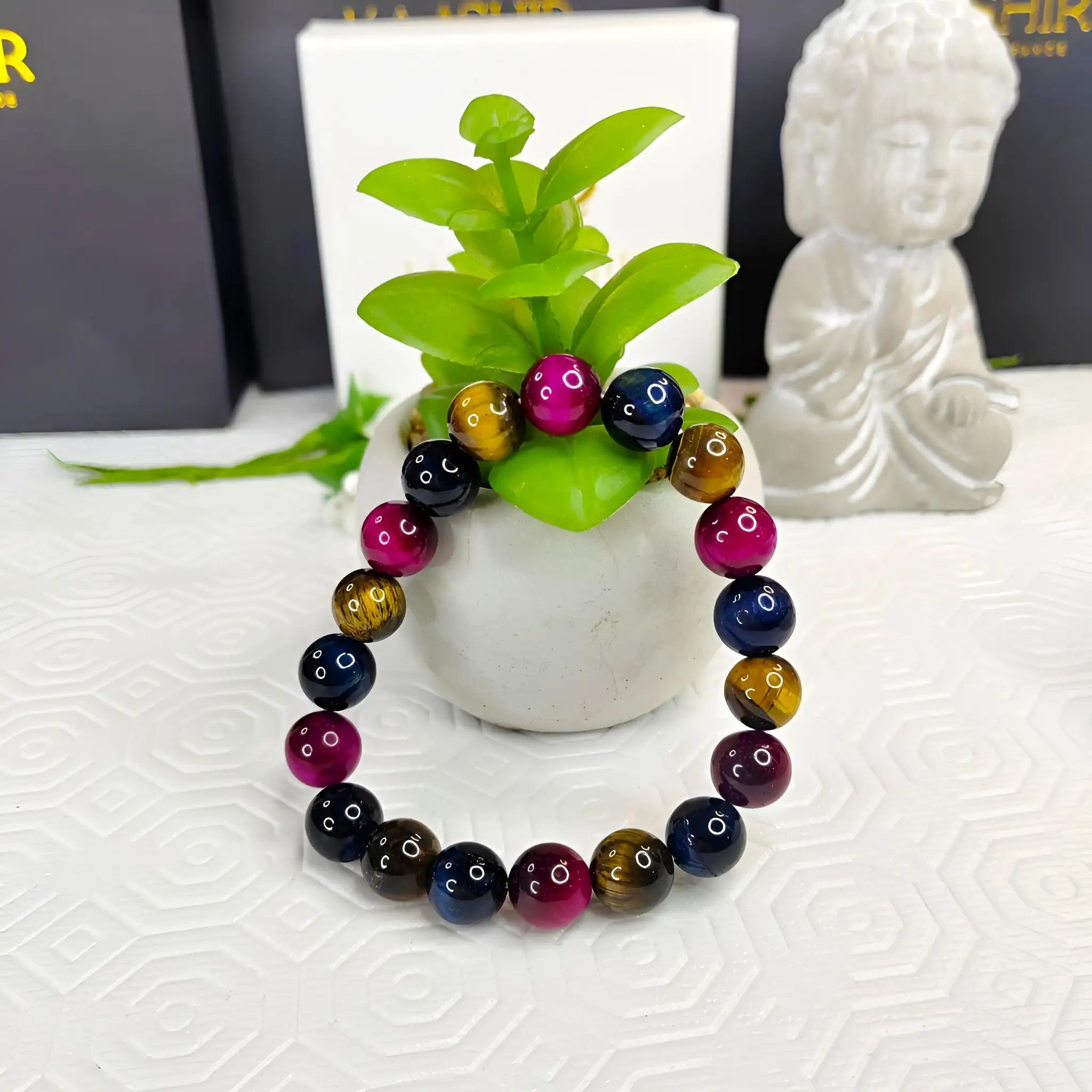 Trinity Tigers Eye Bracelet – Handmade Beaded Jewelry for Men & Women - Kaashir Jewelry & Fragrance