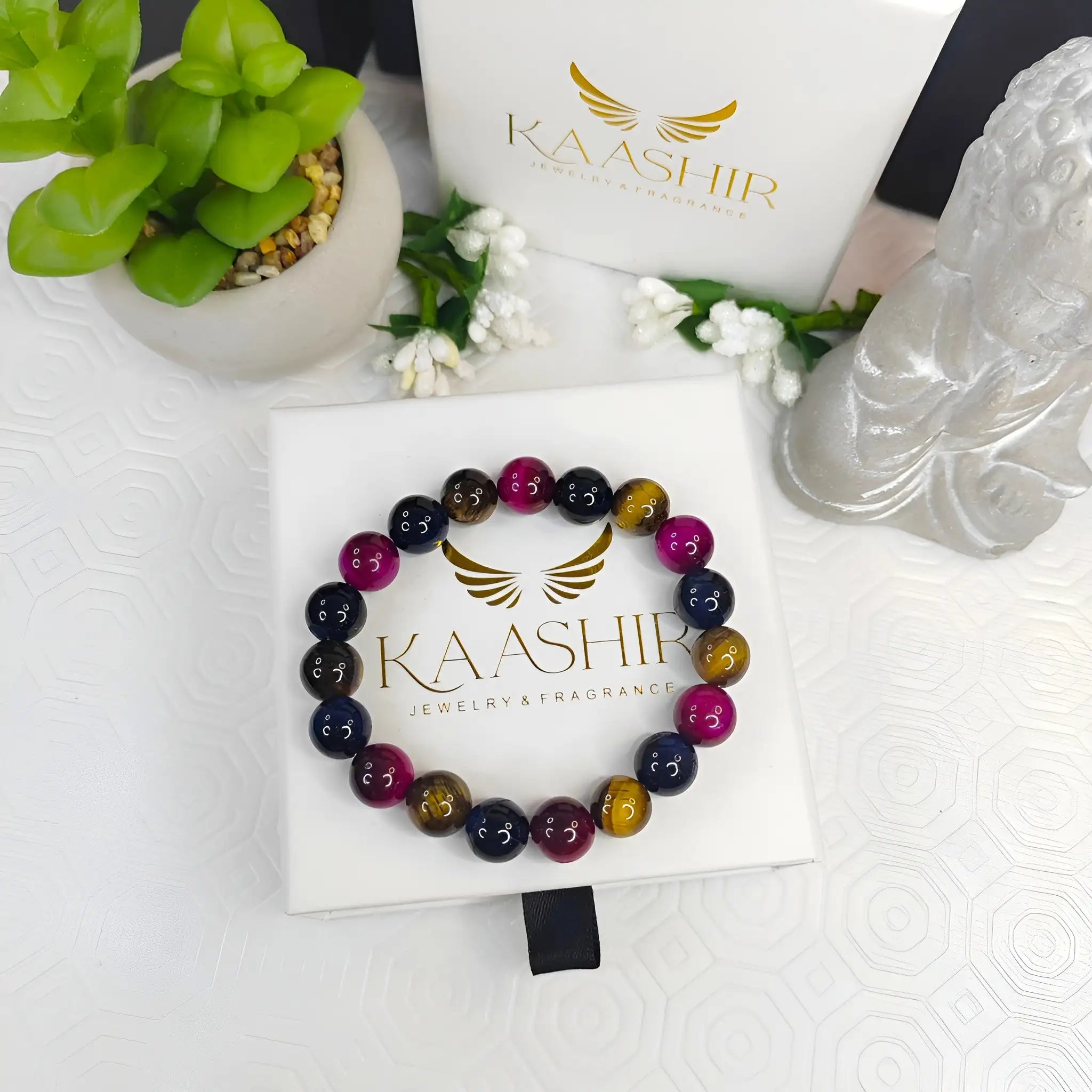 Trinity Tigers Eye Bracelet – Handmade Beaded Jewelry for Men & Women - Kaashir Jewelry & Fragrance