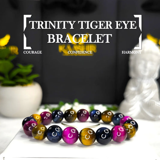 Trinity Tigers Eye Bracelet – Handmade Beaded Jewelry for Men & Women - Kaashir Jewelry & Fragrance