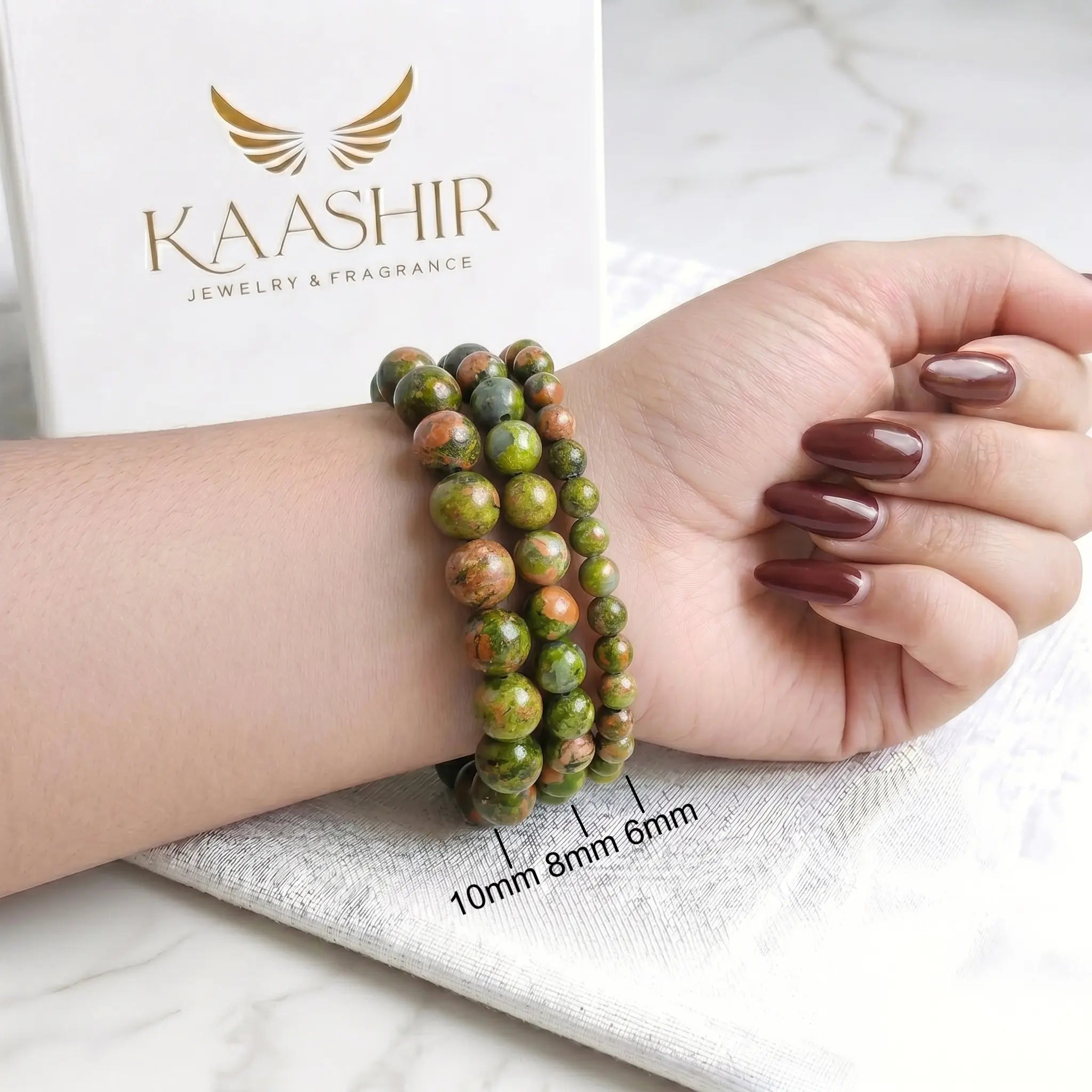 handmade unakite bracelet ethically sourced natural green pink stone