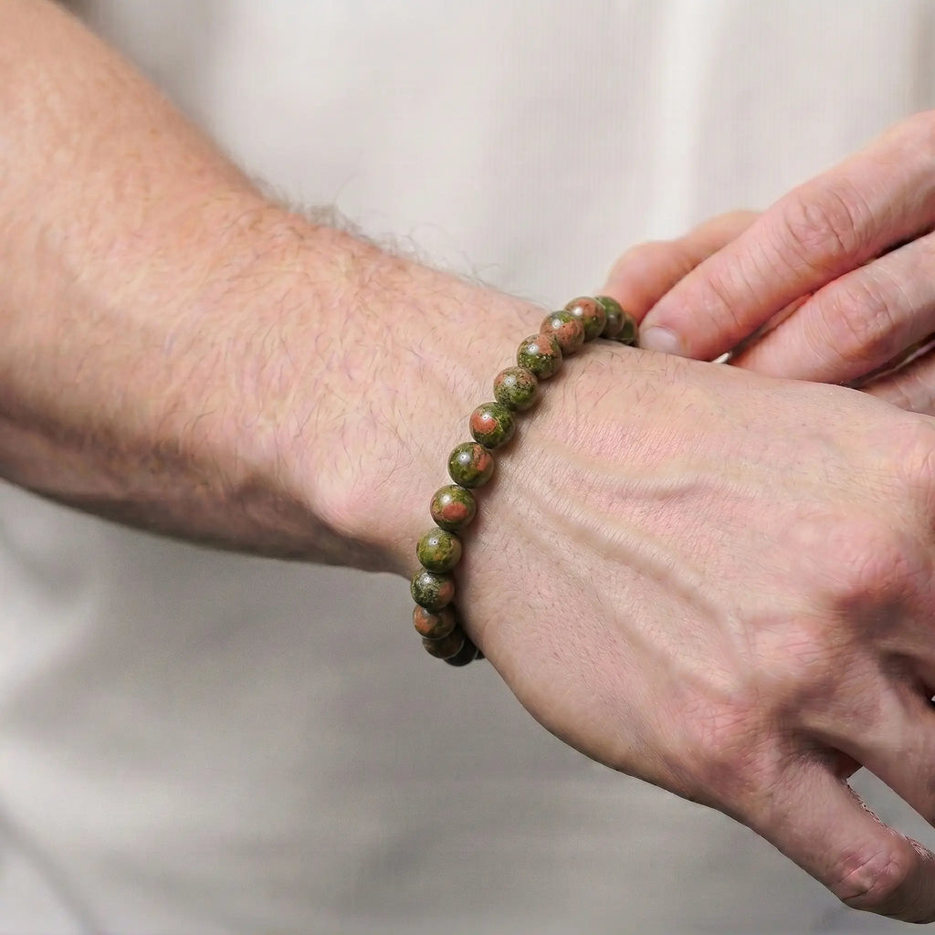 unakite bracelet for men natural gemstone emotional healing grounding