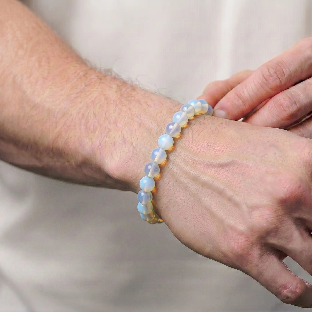 White opal bracelet for men natural gemstone enhance confidence & success