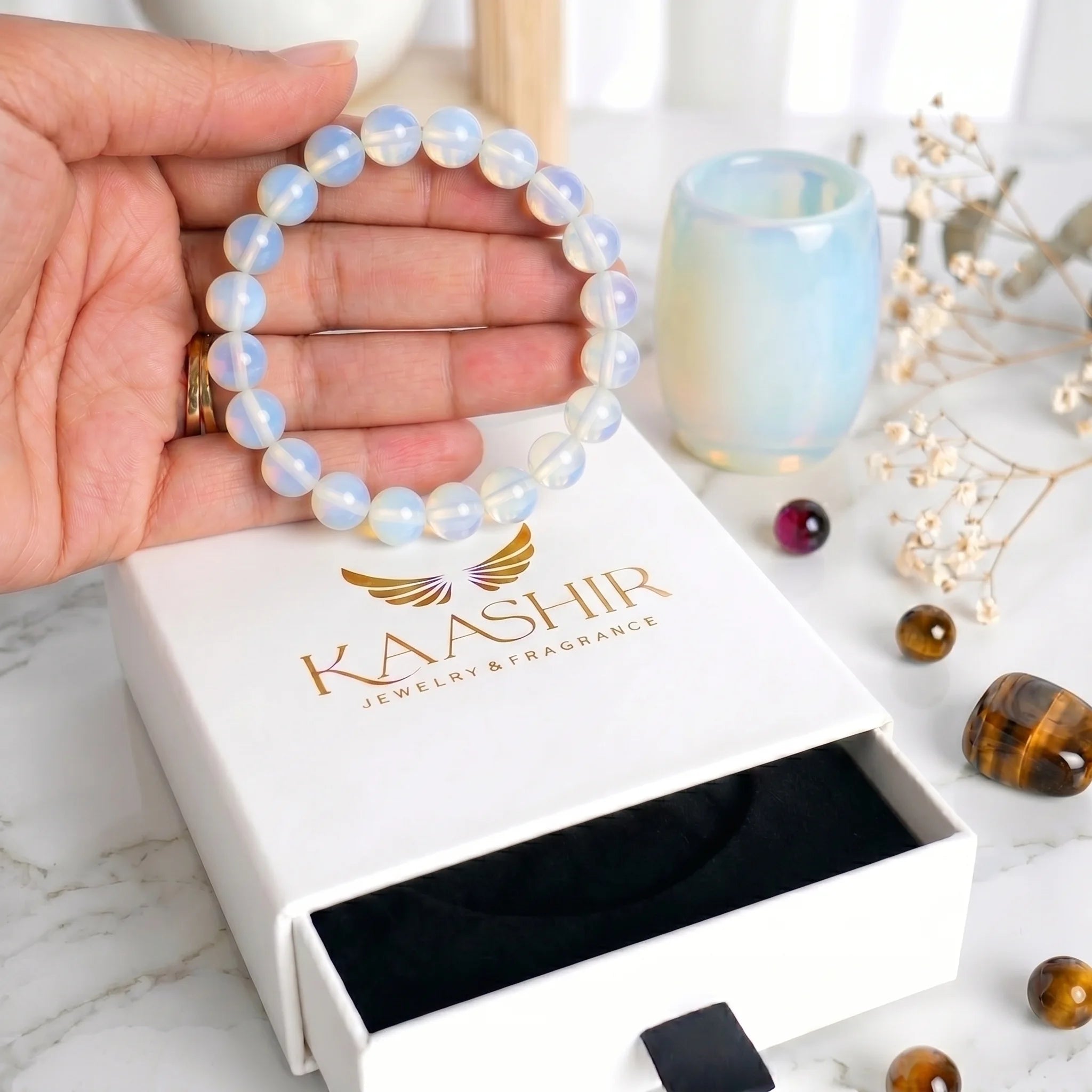 crystal bracelet white opal natural healing gemstone luck kaashir