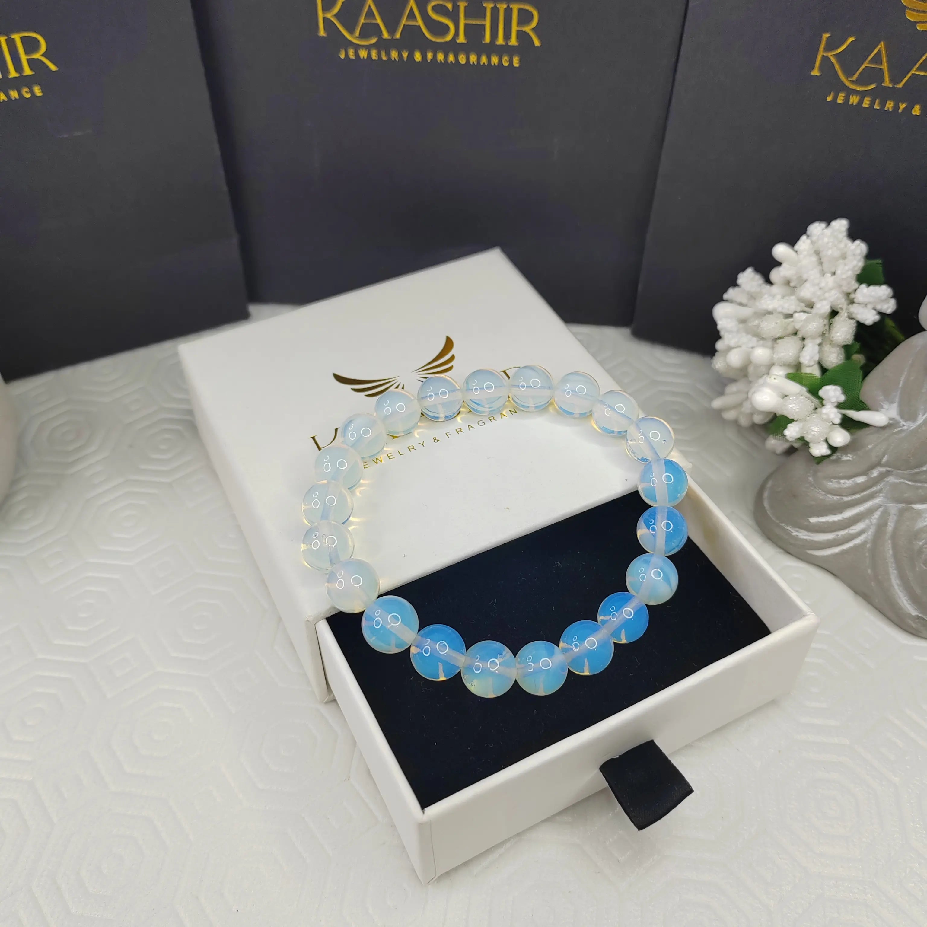 Kaashir White Opal Stone Bracelet - Handmade Jewelry for Unisex - Kaashir Jewelry & Fragrance