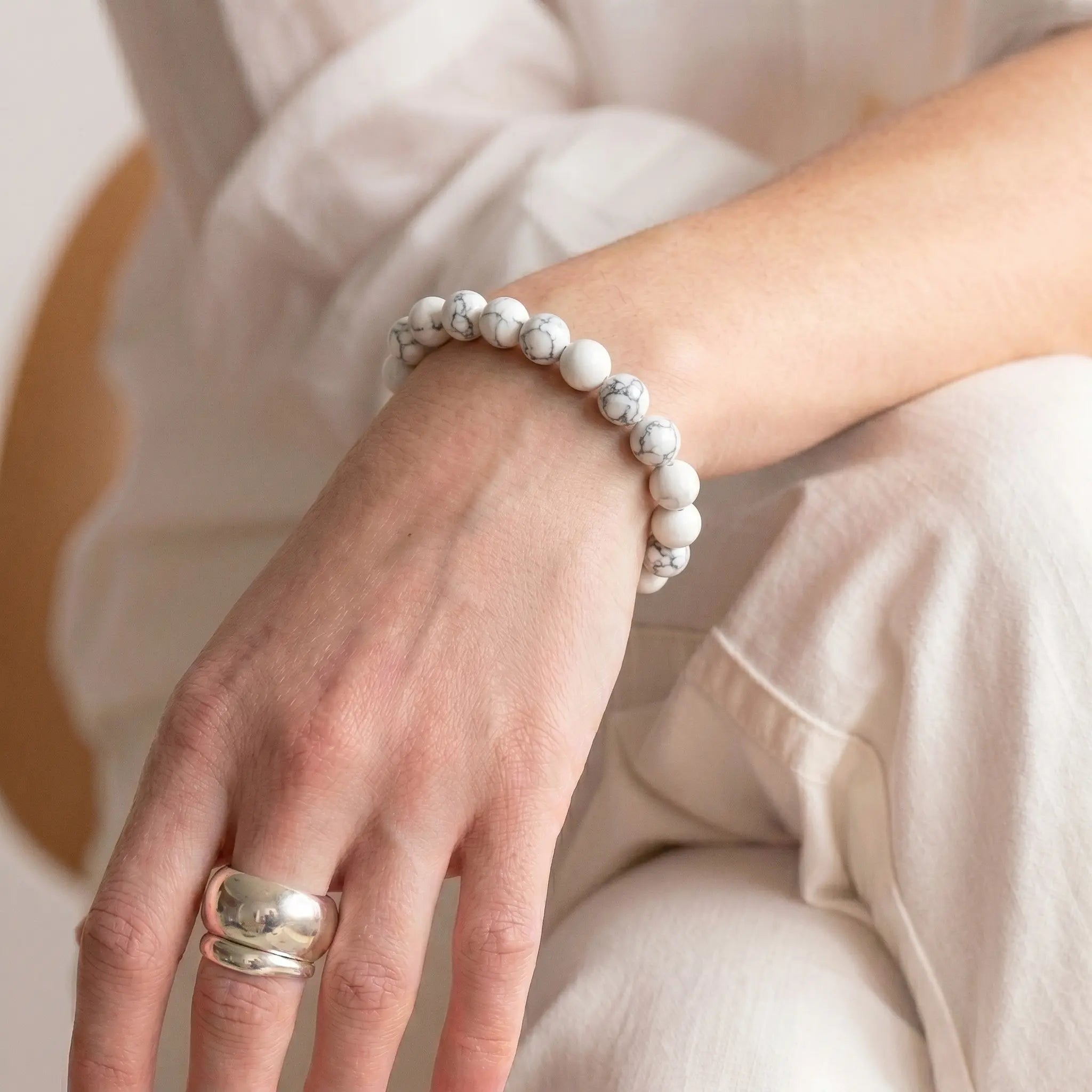 white turquoise bracelet for women natural howlite healing crystal