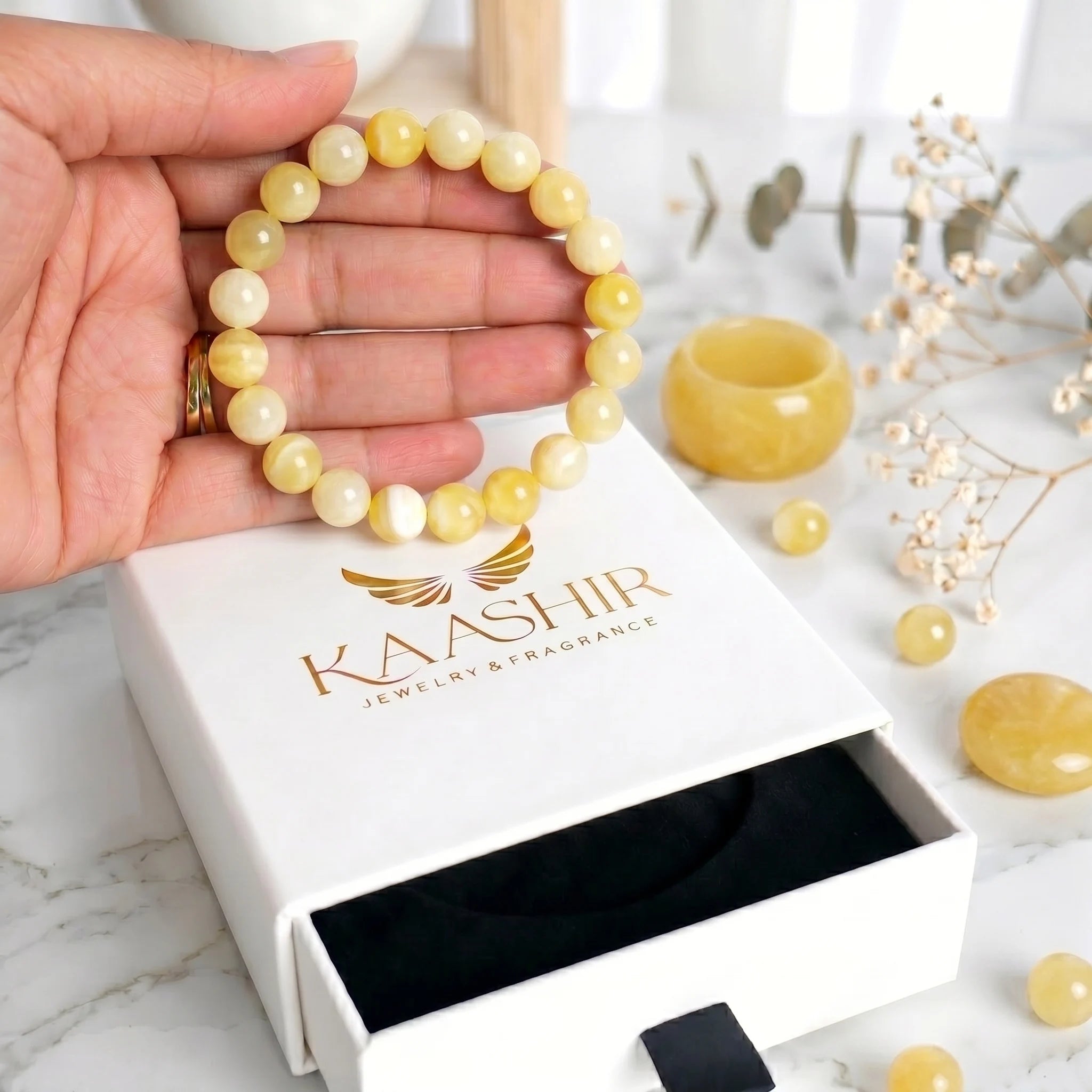 kaashir yellow jade bracelet premium gift box packaging