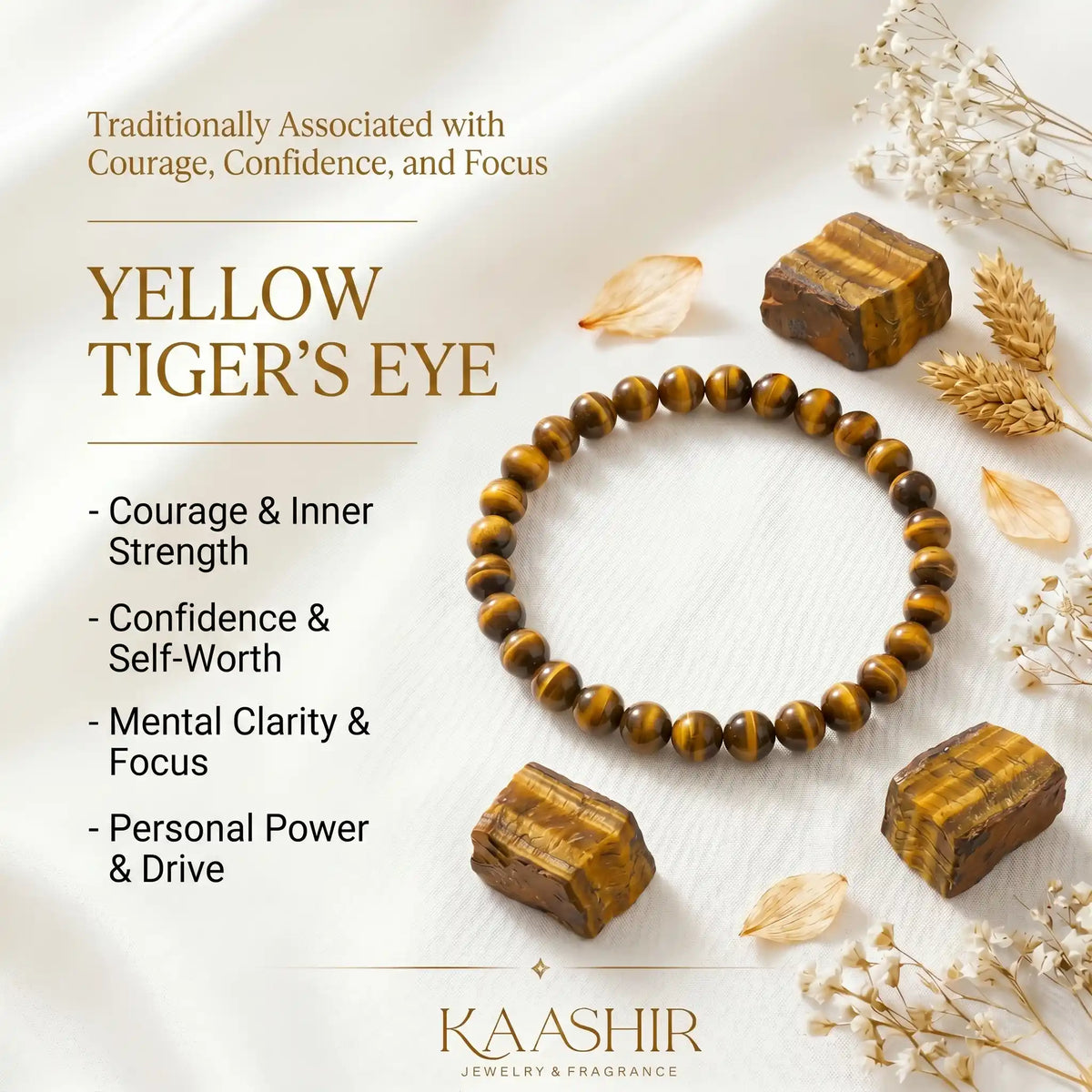 Yellow Tiger Eye bracelet with natural gemstone beads